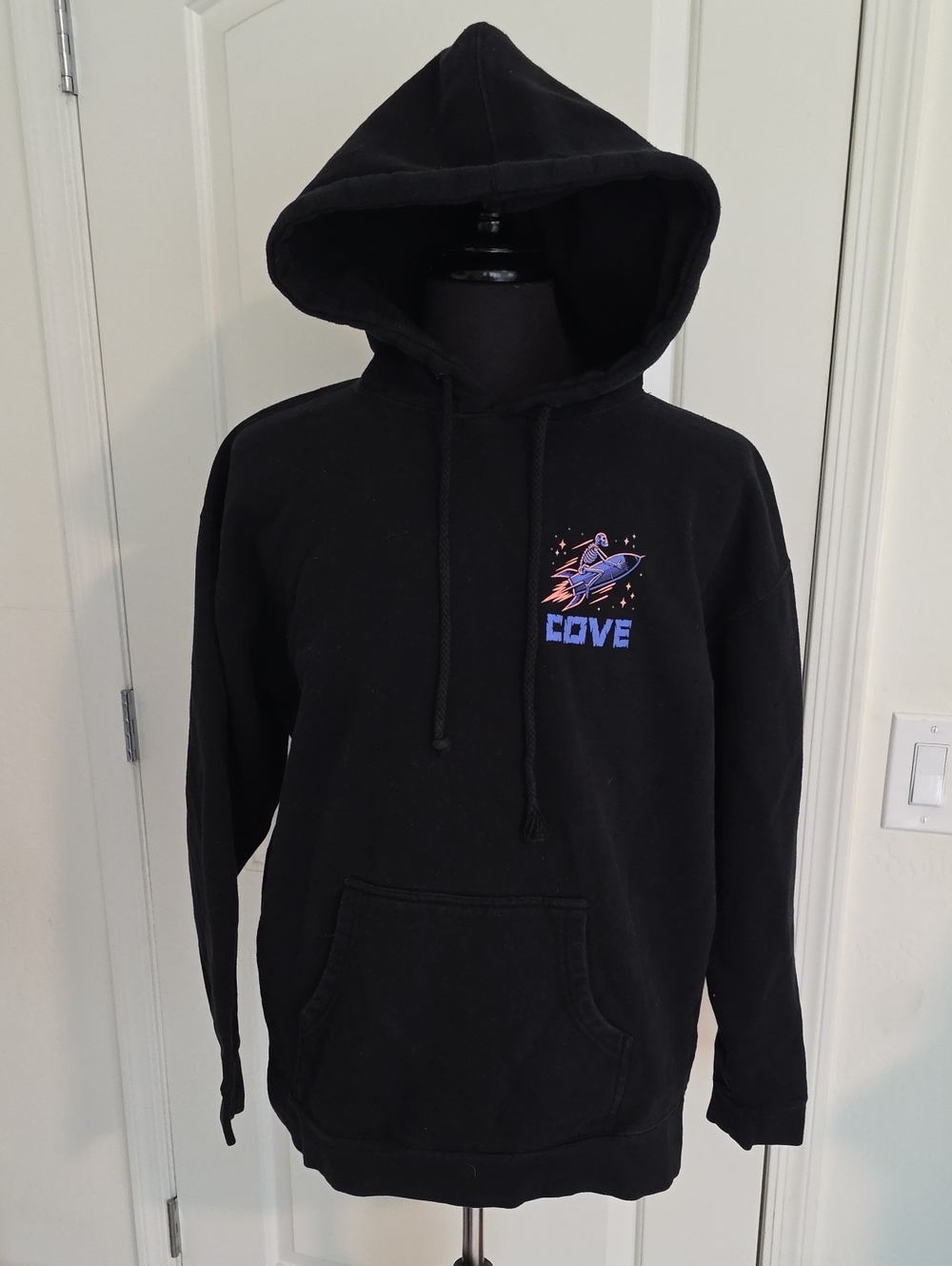 Cove Black Pullover Hoodie with Rocket Graphic